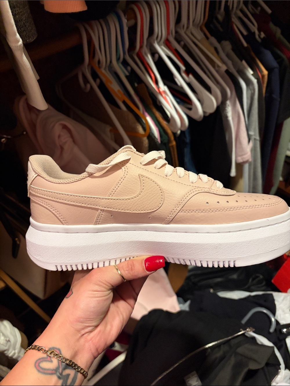 Nike Women’s Platform Sneaker in Blush Pink and White